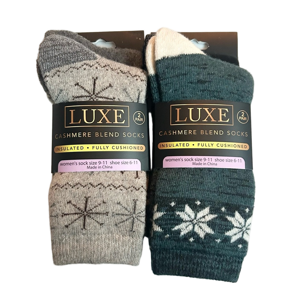 Luxe Woman’s Cashmere Blend Socks - Gray and Dark Green 4 Pairs